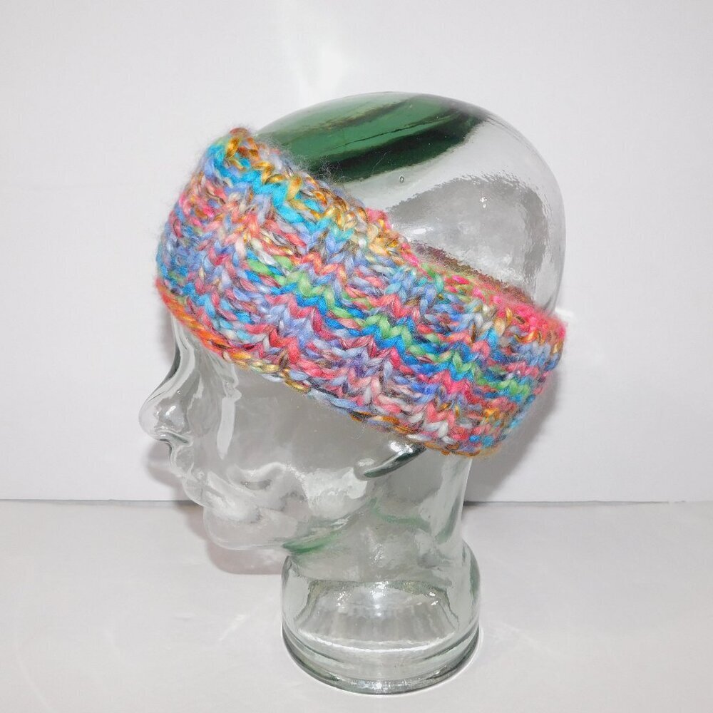 Hand Knit multicolor Rainbow Winter Headband